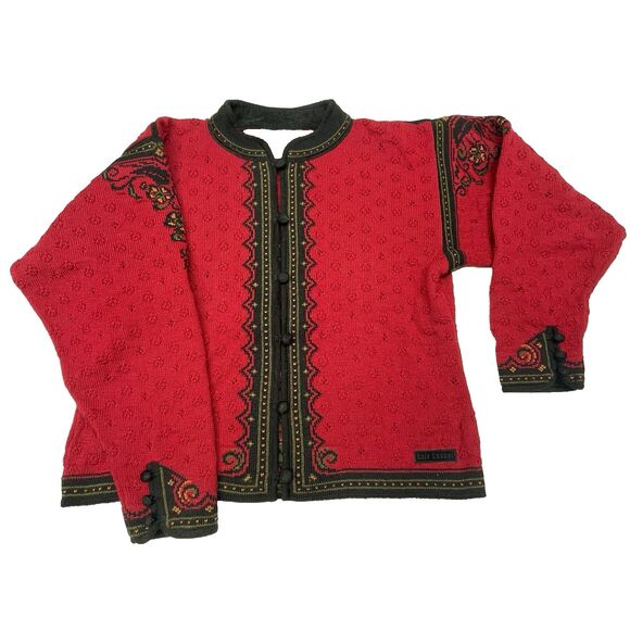 Dale Of Norway Dale Casual Nordic Cardigan Pure New Wool Red Black Women's Sz M - Picture 1 of 15